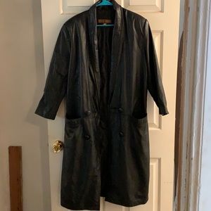 Women’s long leather black coat